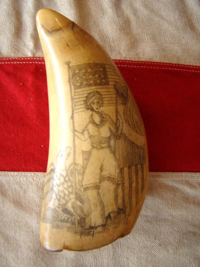 A beautiful late 19th or early 20th century patriotic themed scrimshawed whale's tooth — image 6